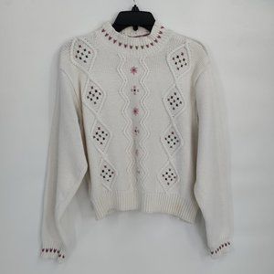 Liz Sport Women's Vintage Knitted Sweater White Medium